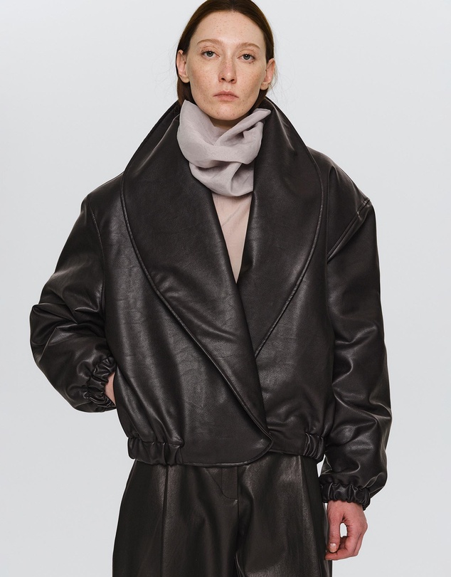 Source Unknown - Eleni Faux Leather Bomber Jacket