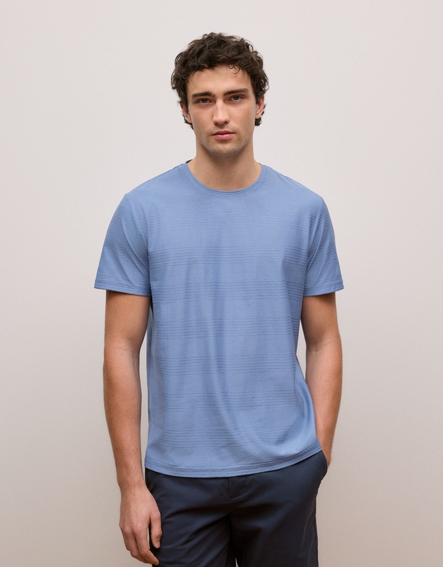 Trenery - Cotton Jacquard Stripe T-shirt in Dusty Blue