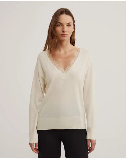 Witchery - Lace Detail V-neck Knit