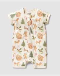 Wilson & Frenchy - Christmas Holly Jolly Magic Organic Boyleg Zipsuit - Babies
