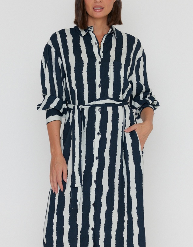 ALEXANDRA - Bantas Dress Navy Textured Stripe