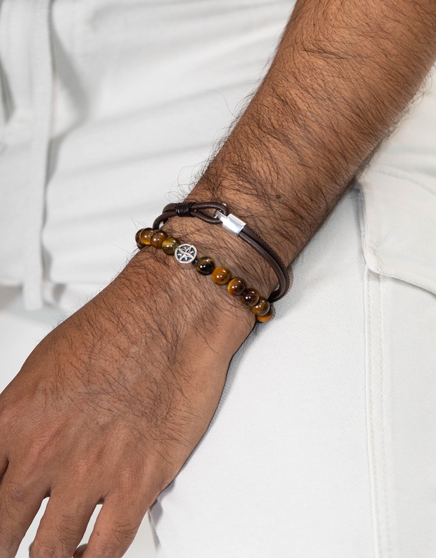 Kuzzoi - ICONIC EXCLUSIVE - Bracelet Men Layer Genuine Leather Knot Brown in 925 Sterling Silver