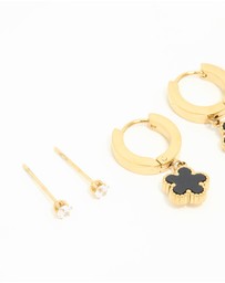 Lovisa - Waterproof Gold Plated Stainless Steel Flower & Star Earrings 3-Pack