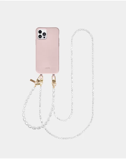 LOUVE COLLECTION - Dusty Pink Phone Case + Pearl Crossbody Chain & Wristlet