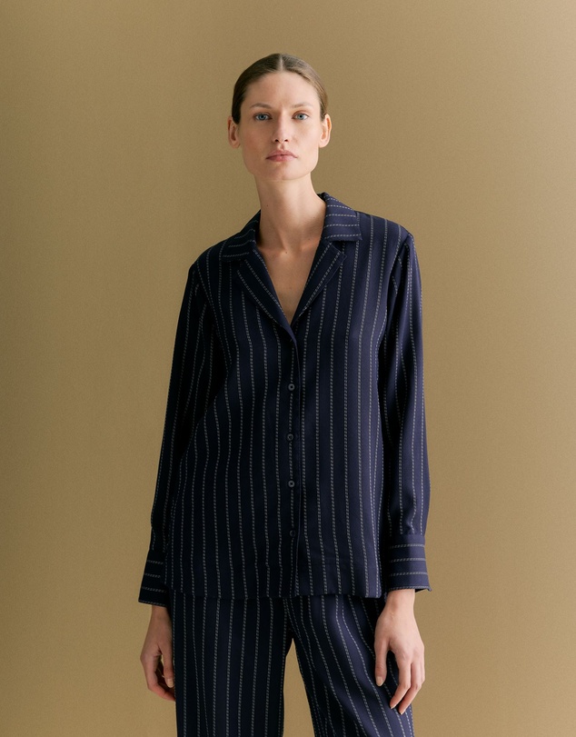 Trenery - Rope Stripe Long Sleeve Shirt in Navy