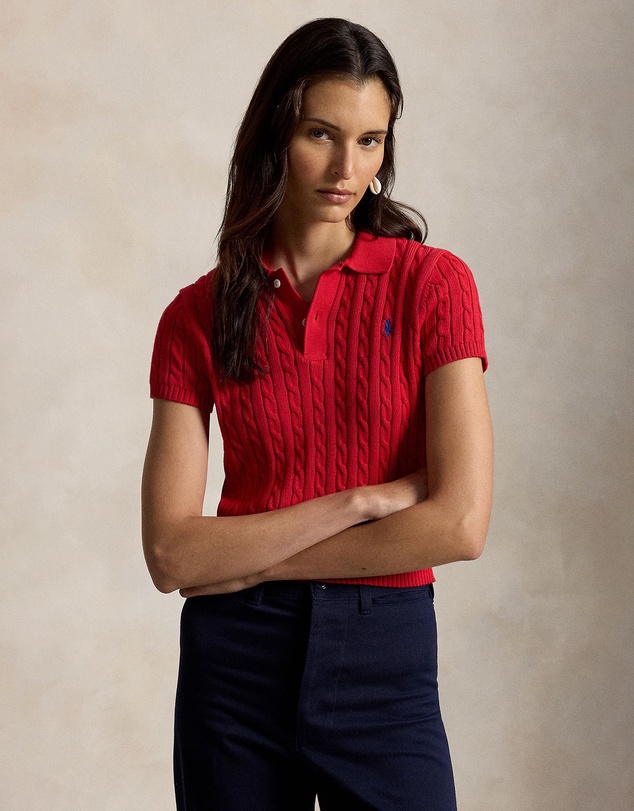 Polo Ralph Lauren - Cable-Knit Cotton Cropped Polo Shirt - The ICONIC Exclusive
