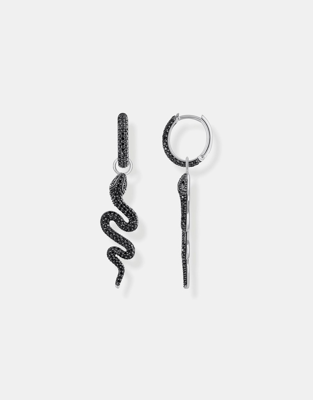 THOMAS SABO - Single Snake hoop earring with black zirconia