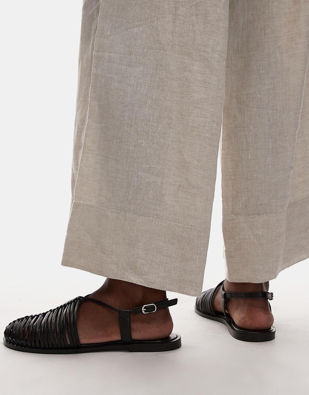 TOPSHOP - Aidan Leather Weave Tie Up Flat Shoes