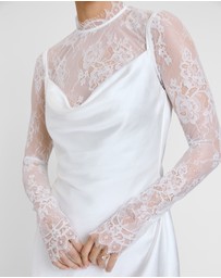 Six Stories - Lace Sleeve Cowl Satin Mini Dress