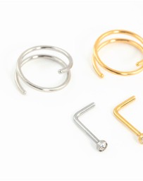 Lovisa - Mixed Metals Nose Stud & Spiral 4-Pack