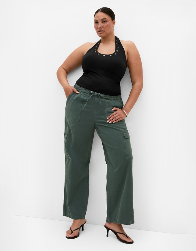 City Chic - Plus size Harley Fit Remi Wide Leg Cargo Jean - dark sage