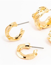 Lovisa - Gold Plated Molten Thick & Thin Hoop Earrings 2-Pack