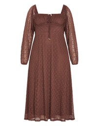 City Chic - Plus sizeLani Lace Long Sleeve Midi Dress - chocolate