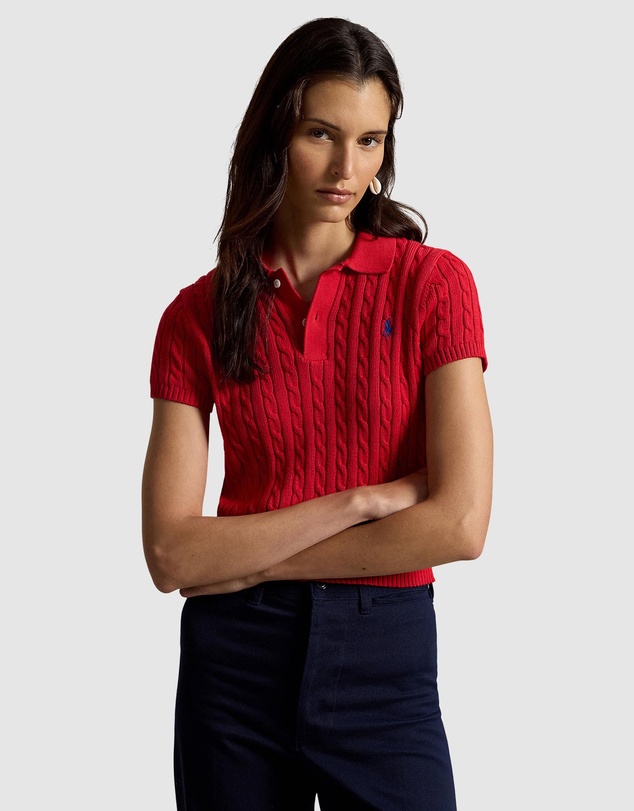 Polo Ralph Lauren - Cable-Knit Cotton Cropped Polo Shirt - The ICONIC Exclusive