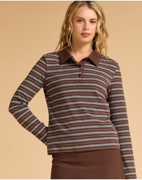 MVN - Stripe Long Sleeve Polo Top