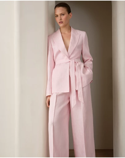 Trenery - Linen Herringbone Belted Jacket in Blossom Pink