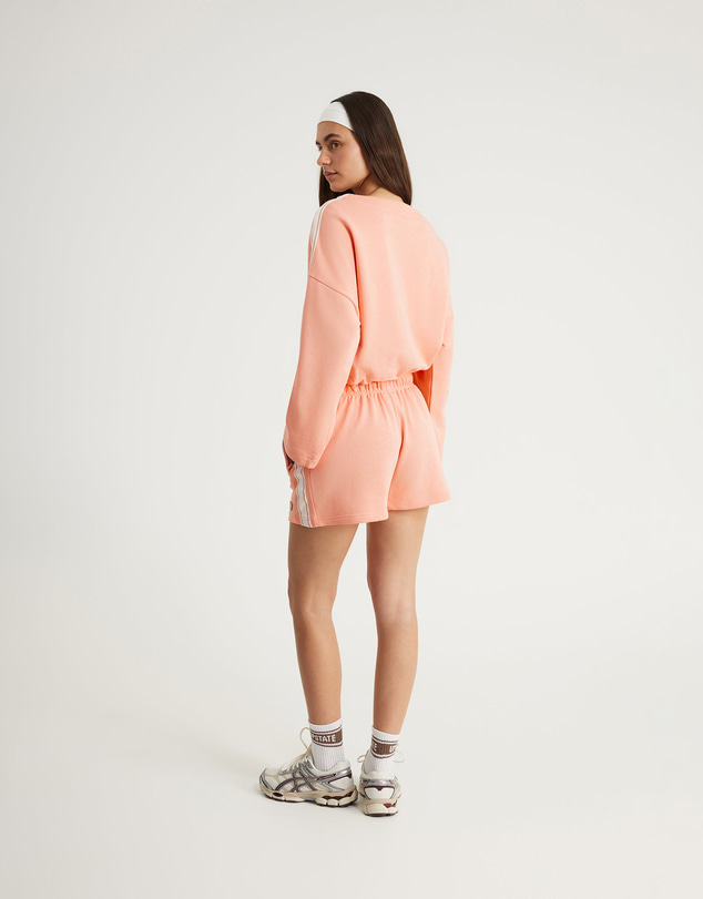 Upstate - Terry Boxy Crop Long Sleeve Top - Peach
