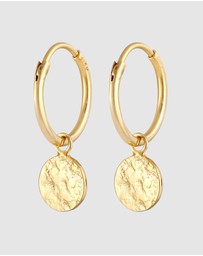 Elli Jewelry - Earrings Creoles Plate Coin Organic Look Trend Blogger in 925 Sterling Silver Gold Plated