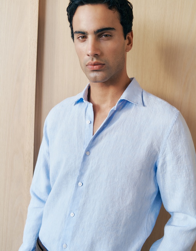 Trenery - Tailored Fit Delave Linen Shirt in Fresh Blue