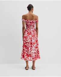 Country Road - Print Shirred Midi Dress