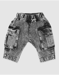 Fox & Finch - Washed Black Pull On Cargo Jeans