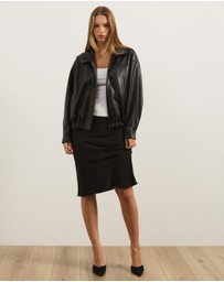 Atmos&Here - PU Funnel Neck Bomber Jacket