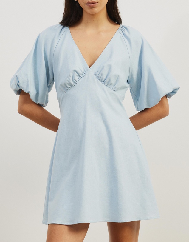 Atmos&Here - Kelly Linen Blend Puff Sleeve Mini Dress