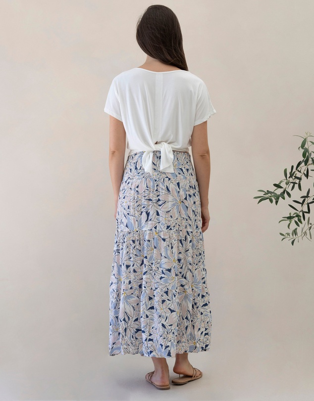 Angel Maternity - Maternity Shirred Maxi Skirt in Navy Floral Print