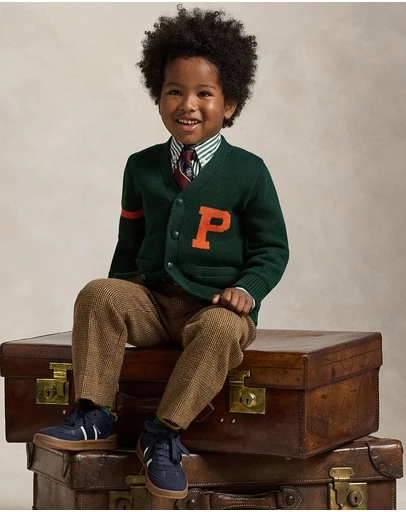 Polo Ralph Lauren - Cotton V-Neck Letter Cardigan - ICONIC EXCLUSIVE - Kids