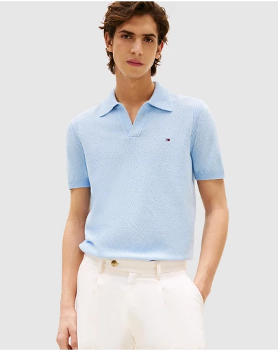 Tommy Hilfiger - Stripe Textured Knit Polo Shirt
