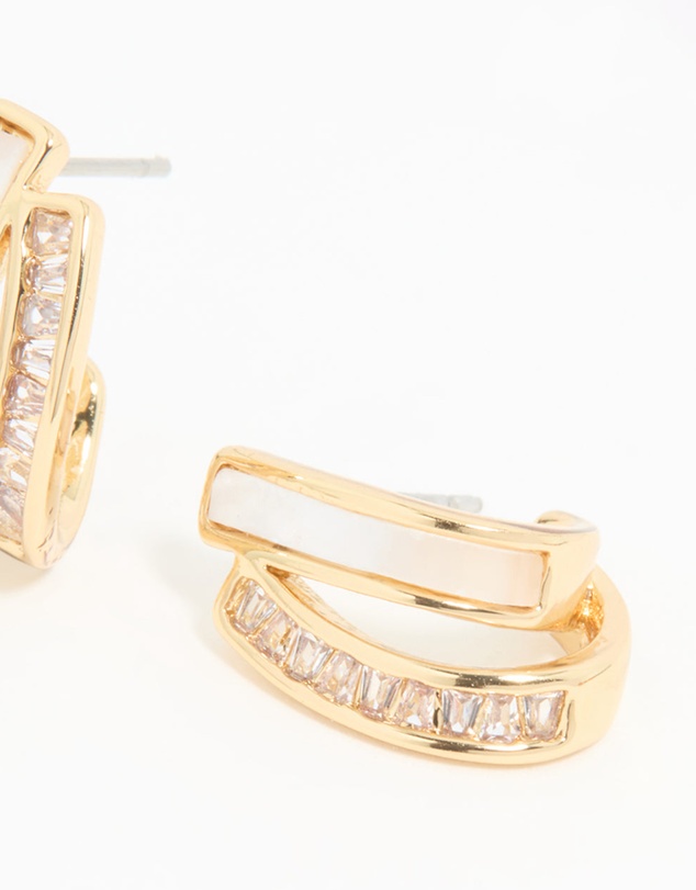 Lovisa - Gold Plated Cubic Zirconia & Mother Of Pearl Jacket Earrings