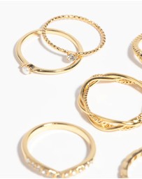 Lovisa - Gold Plated Diamante Twist Ring 6-Pack