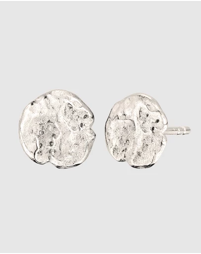 Kuzzoi - Kuzzoi Hammered Disc Stud Earrings in 925 Silver