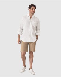 Trenery - Regular Fit Linen Piece Dyed Long Sleeve Shirt in White