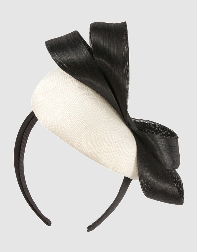 Max Alexander - Cream Black Pillbox Racing Fascinator