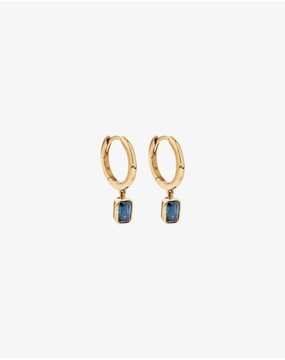 Michael Hill - Australian Sapphire Emerald Cut Bezel Set Drop Hoop Earrings in 10kt Yellow Gold