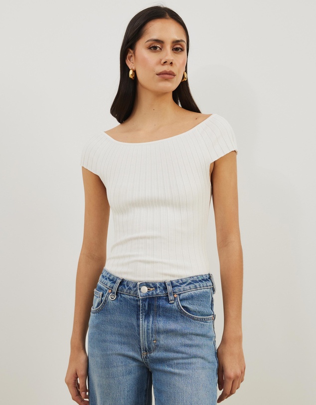 Atmos&Here - Kayla Off Shoulder Rib Knit Top