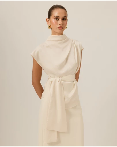 Tussah - Violet Drape Tie Detail Satin Top