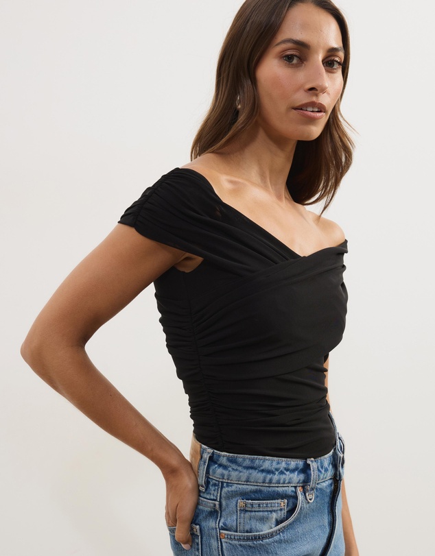 Atmos&Here - Ophelia Cross Off Shoulder Mesh Top
