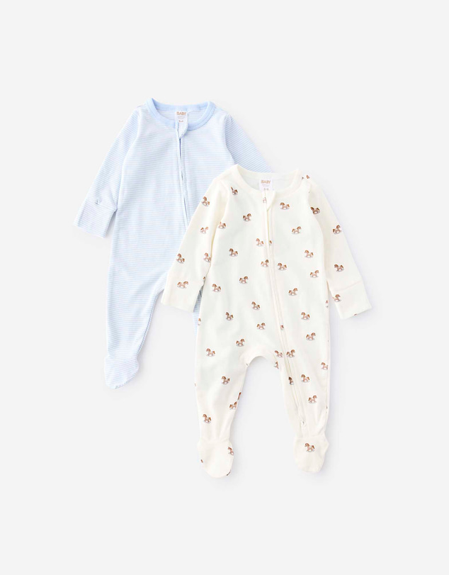 Cotton On Kids - Organic 2Pk Long Sleeve Zip Romper