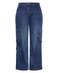 City Chic - Plus size Harley Fit Oaklyn Cargo Short Wide Leg Jean - dark wash