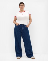 City Chic - Plus size Micro Chilli Print Tee - ivory