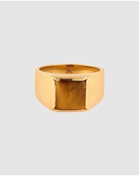 Kuzzoi - ICONIC EXCLUSIVE - Tiger's Eye Signet Ring with in Gold-Plated 925 Sterling Silver