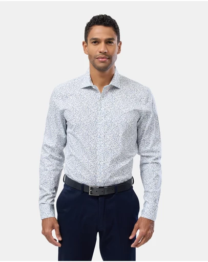 Brooksfield - Abstract Floral Print Reg Fit Stretch Business Shirt