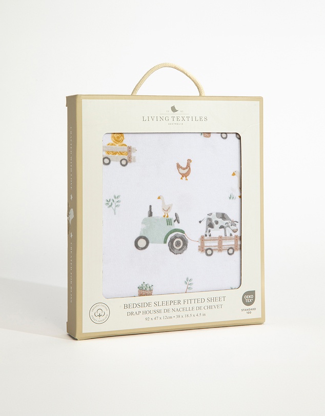 Living Textiles - Organic Bedside Sleeper Fitted Sheet - Tractor Ride