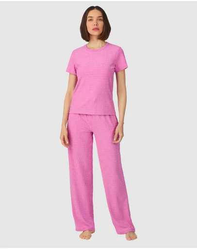 DKNY - Jacquard Logo Terry Short Sleeve T-Shirt & Pant Long Pyjama Set