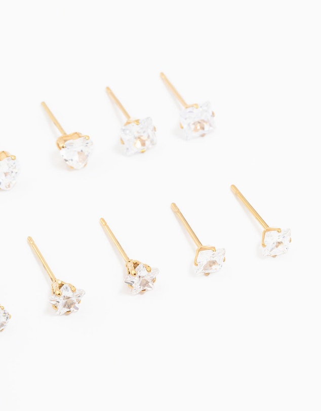 Lovisa - Waterproof Gold Plated Stainless Steel Cubic Zirconia Stud Earrings 6-Pack