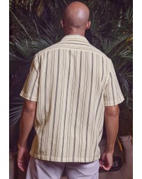 NEXT - Textured Stripe Short Sleeve Shirt With Cuban Collar