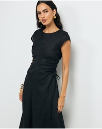 AERE - Lucia Ruched Linen Midi Dress