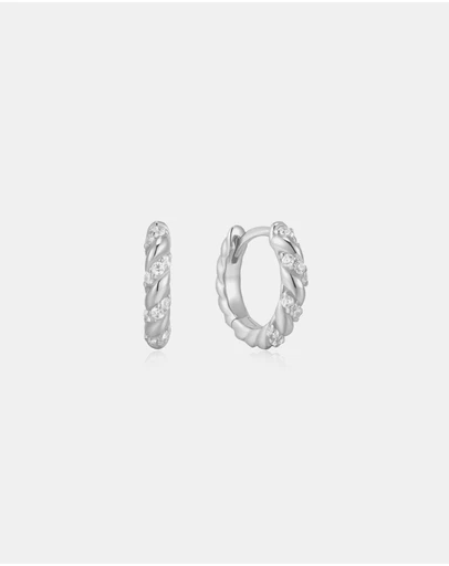 Ania Haie - Silver Sparkle Twisted Huggie Hoop Earrings